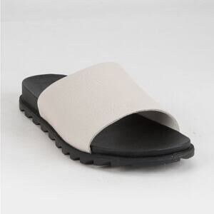 Sorel Roaming Decon Leather Slide Sandals Sea Salt Black White Lug Tread Size 10